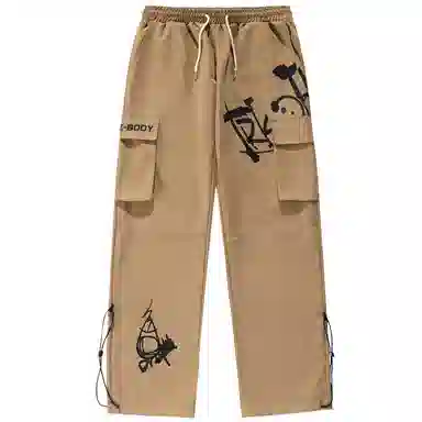 三体 文明水滴系列 简约趣味涂鸦印花宽松百搭抽绳垂感直筒基础款可调节脚口美式复古高街潮牌时尚舒适学生多巴胺休闲裤 男女同款