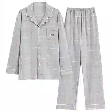 莫代尔 舒适透气柔软亲肤细腻纯棉宽松微弹耐磨开衫长袖中腰长裤可居家休闲外穿睡衣套装 男款 银色