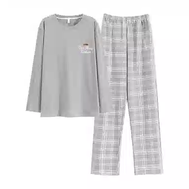 莫代尔 舒适透气纯棉柔软亲肤细腻宽松微弹耐磨吸湿排汗开衫长袖松紧裤腰可居家休闲可外穿长裤睡衣套装 男款 银色