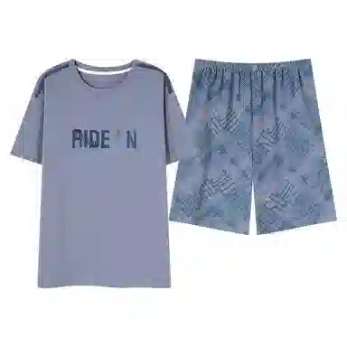 歌倩雅 舒适透气简约短袖五分裤睡衣套装 男款 蓝色