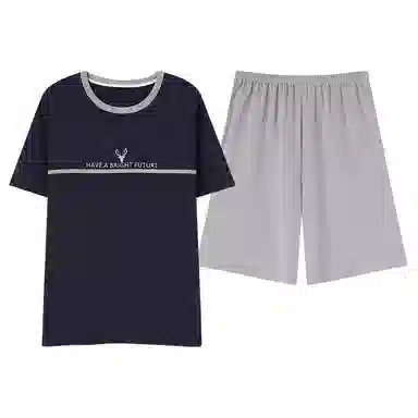 歌倩雅 字母印花纯棉薄款短袖短裤睡衣套装 男款