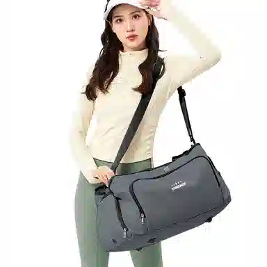 轻骑者 潮流大容量运动健身游泳便携旅游外出露营内置干湿分离独立鞋仓 织物 旅行包斜挎包健身包 大号 男女同款情侣款 米白