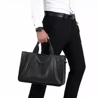 老人头 休闲时尚风 头层牛皮 公文包 男款 黑色