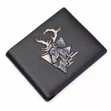 老人头 百搭鹿头浮雕高级感 头层牛皮 钱包 男款 黑色