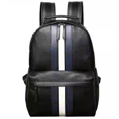 老人头 经典欧美风蓝白条纹大容量出差旅游 牛皮 双肩包 常规 男款 黑色