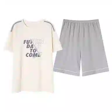 歌倩雅 青少年舒适休闲亲肤短袖五分裤睡衣套装 男款 杏色