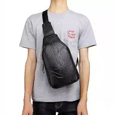 小众原创真皮时尚竖款潮流百搭休闲男包 头层牛皮 胸包单肩斜挎包背包 常规 男款 黑色