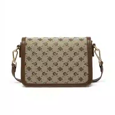 红蜻蜓 时尚小众百搭潮流高级感印花休闲感 织物拼超细纤维合成革 斜挎包 女款 咖啡色