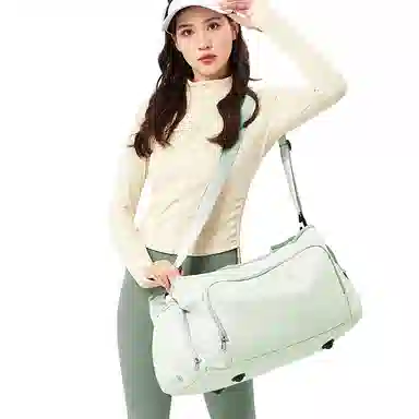 轻骑者 潮流大容量运动健身游泳便携旅游外出露营内置干湿分离独立鞋仓 织物 旅行包斜挎包健身包 大号 男女同款情侣款 米白