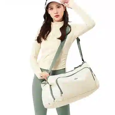 轻骑者 潮流大容量运动健身游泳便携旅游外出露营内置干湿分离独立鞋仓 织物 旅行包斜挎包健身包 大号 男女同款情侣款 米白