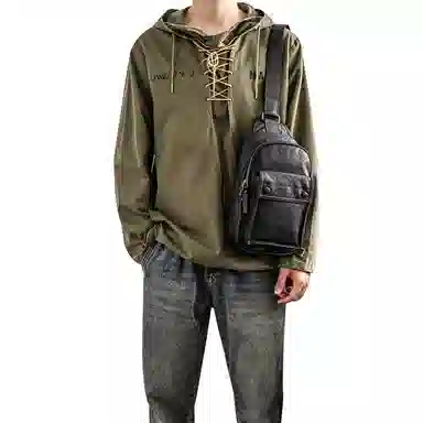 后步 小众设计感原创简约通勤时尚潮牌运动日常休闲出行 真皮头层植鞣牛皮 斜挎包背包胸包 常规 男女同款情侣款 黑色