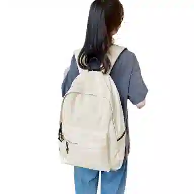 轻骑者 休闲大容量字母印花纯色初高中大学生上学通勤运动出游 织物 书包背包双肩包 男女同款情侣款 黑白色 韩版