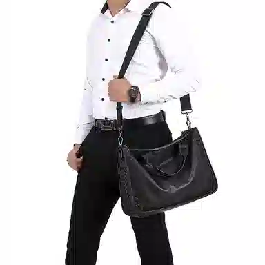 老人头 休闲时尚风 头层牛皮 公文包 男款 黑色