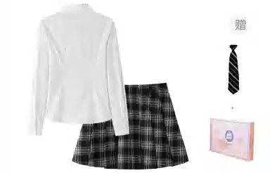 东鲸岁时记 学院风高级感收腰长袖衬衫松弛感文艺风格纹伯克利百褶裙搭配一整套裙装套装 春秋季 女款 礼盒装 白色+黑灰