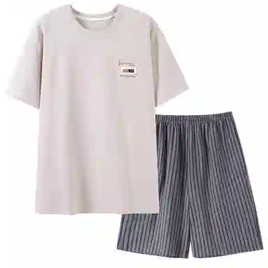 歌倩雅 薄款休闲舒适短袖五分裤可外穿睡衣套装 男款 图色