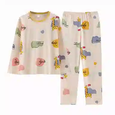 莫代尔 舒适柔软透气亲肤耐磨吸湿排汗长袖长裤不勒腹可居家休闲可外穿睡衣套装 女款 杏色