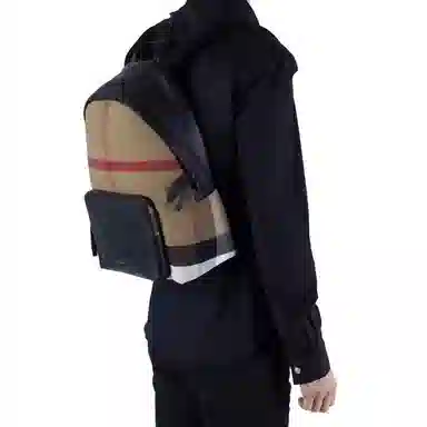 Burberry Metal Letter Logo Classic Check Backpack Black Brown