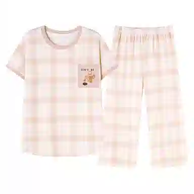 歌倩雅 舒适透气短袖七分裤休闲睡衣套装 女款 杏色