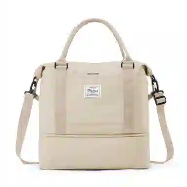 真维斯 时尚大容量多功能百搭高颜值短途旅游出差收纳可扩容 织物 旅行包健身包单肩包手提斜挎包 大号 男女同款 米色/米白