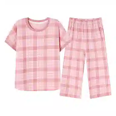 歌倩雅 休闲简约舒适透气短袖七分裤睡衣套装 女款 粉色