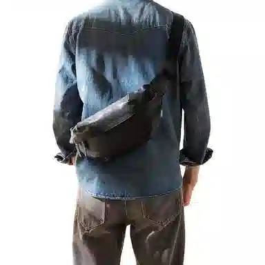 后步 原创小众不撞款设计简约时尚休闲通勤百搭个性运动 头层植鞣牛皮真皮 手机包胸包 常规 男女同款情侣款 黑色