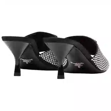 Prada Crystal Satin Wedge Sandals Black