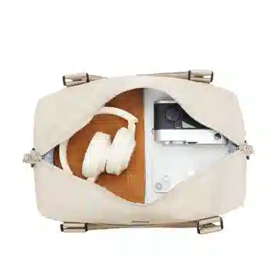 真维斯 时尚大容量多功能百搭高颜值短途旅游出差收纳可扩容 织物 旅行包健身包单肩包手提斜挎包 大号 男女同款 米色/米白