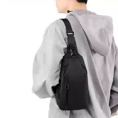 泰克森 拉链开合大容量 涤纶 胸包 常规 男女同款情侣款 黑色/灰色