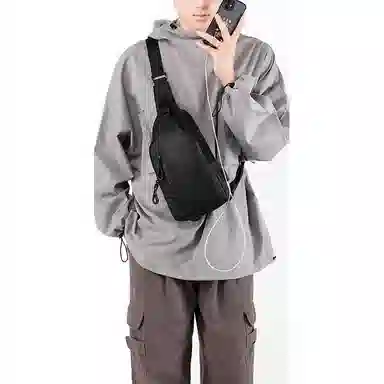 泰克森 拉链开合大容量 涤纶 胸包 常规 男女同款情侣款 黑色/灰色