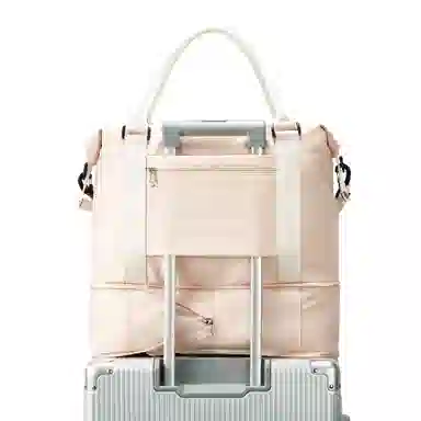 真维斯 时尚大容量多功能百搭高颜值短途旅游出差收纳可扩容 织物 旅行包健身包单肩包手提斜挎包 大号 男女同款 米色/米白