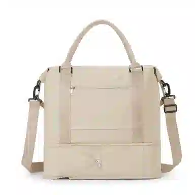 真维斯 时尚大容量多功能百搭高颜值短途旅游出差收纳可扩容 织物 旅行包健身包单肩包手提斜挎包 大号 男女同款 米色/米白