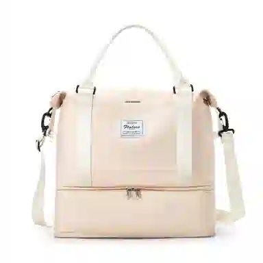 真维斯 时尚大容量多功能百搭高颜值短途旅游出差收纳可扩容 织物 旅行包健身包单肩包手提斜挎包 大号 男女同款 米色/米白