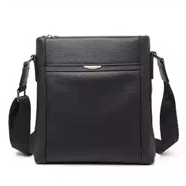 老人头 时尚通勤经典百搭 头层牛皮 单肩包斜跨包日字小方包 男款 黑色