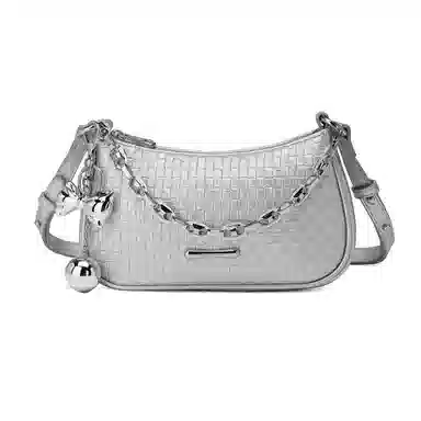 稻草人 时尚百搭甜美少女 编织纹理 聚氨酯革 腋下包斜挎包手提包单肩包 小号 女款 浅蓝/银色