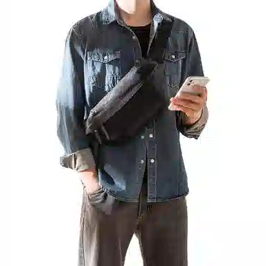 后步 原创小众不撞款设计简约时尚休闲通勤百搭个性运动 头层植鞣牛皮真皮 手机包胸包 常规 男女同款情侣款 黑色