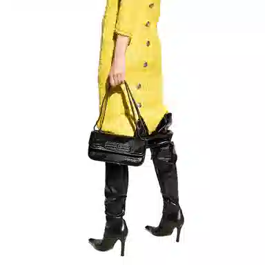 Balenciaga BB Croc Embossed Shoulder Bag Black