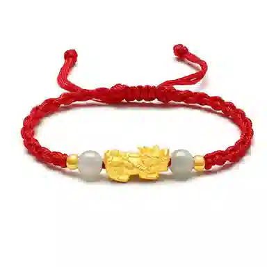 六桂福珠宝 招财转运貔貅吞金兽情侣手链男女款一对 黄金 手链 男女同款情侣款