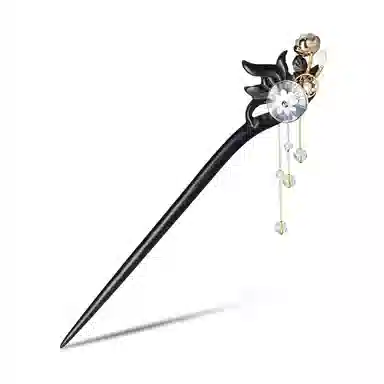 凤凰涅磐 棠荷黑檀木古风小众发簪新中式白水晶流苏步摇木簪精致水沫玉荷叶复古簪子 黑檀木 发簪 女款 黑檀