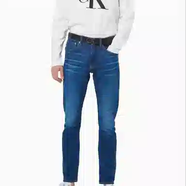 Calvin Klein CK Logo Smooth Buckle Belt Navy 3.4cm