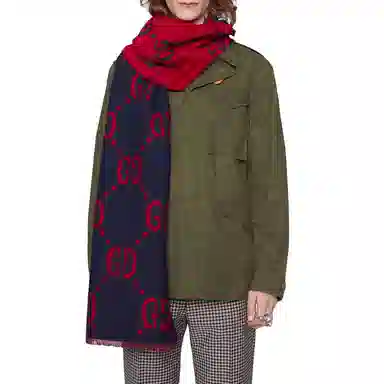 Gucci GG Jacquard Wool Silk Scarf