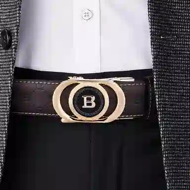 老人头 商务自动扣 二层牛皮 皮带 男款 金色