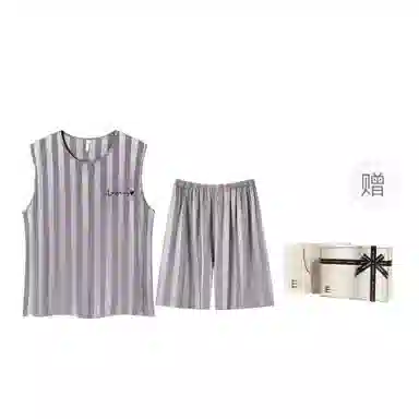 桔内 凉感超薄柔软纯色圆领无袖背心五分裤可外穿夕送礼睡衣套装 男款 礼盒装