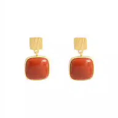 琦珂 方形 新中式民族风复古气质 玛瑙 玉石耳环 女款