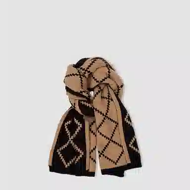 优幽兰 秋冬季新年氛围感设计感菱格百搭针织加厚护脖子防风防寒保暖简约休闲潮流 绒线围巾 男女同款情侣款