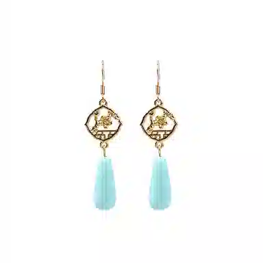 古风窗梅水滴形耳饰女复古宫廷汉服古装耳环耳饰