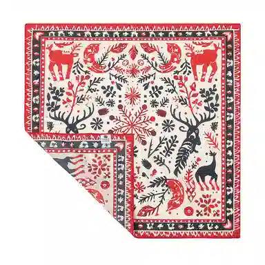 滚烫时光 纯棉圣诞节日风格喜庆印花方巾 头巾 男女同款情侣款