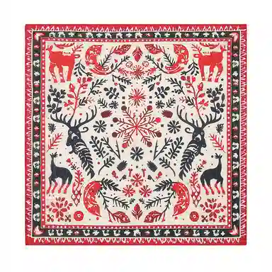 滚烫时光 纯棉圣诞节日风格喜庆印花方巾 头巾 男女同款情侣款