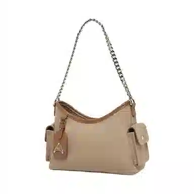 百思图 时尚潮流经典百搭日常出街外出旅行简约大气上班通勤链条设计可调节肩带 光滑 斜挎包 中号 女款 杏配棕/黑色/蓝配棕