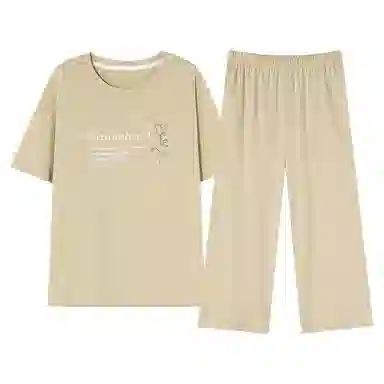 歌倩雅 纯色休闲舒适短袖七分袖可外穿睡衣套装 女款 图色