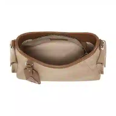 百思图 时尚潮流经典百搭日常出街外出旅行简约大气上班通勤链条设计可调节肩带 光滑 斜挎包 中号 女款 杏配棕/黑色/蓝配棕